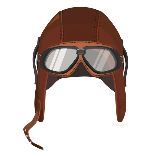 Cappello aviatore marrone con occhialini isolati su bianco — Vettoriale Stock