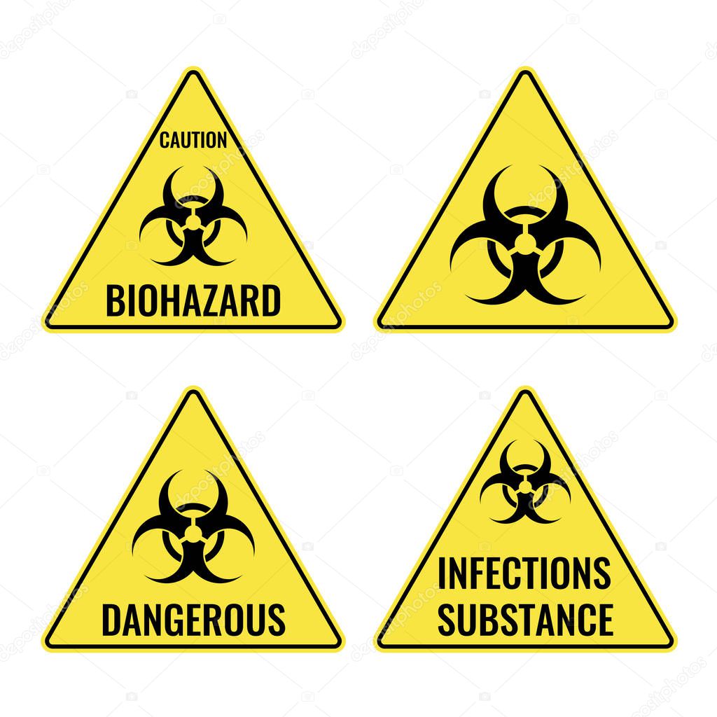 Warning yellow signs in triangular shape vector caution emblems
