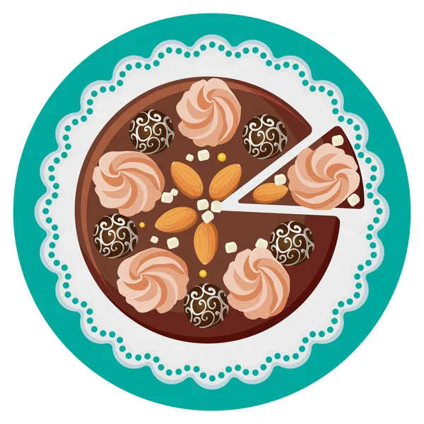 Narozeninový dort s krémem květiny, čokoládové kuličky, ořechy, pohled shora — Stockový vektor
