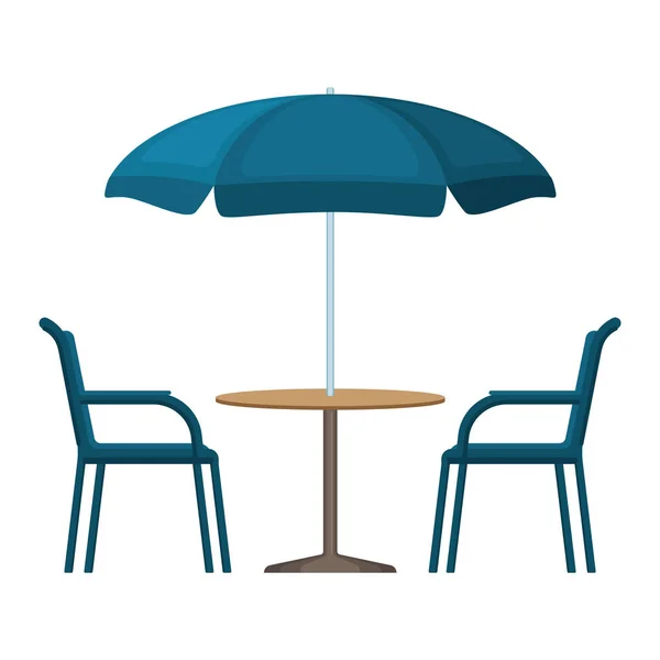 Bistro yuvarlak masa açık şemsiye çadır ile ve iki sandalye — Stok Vektör