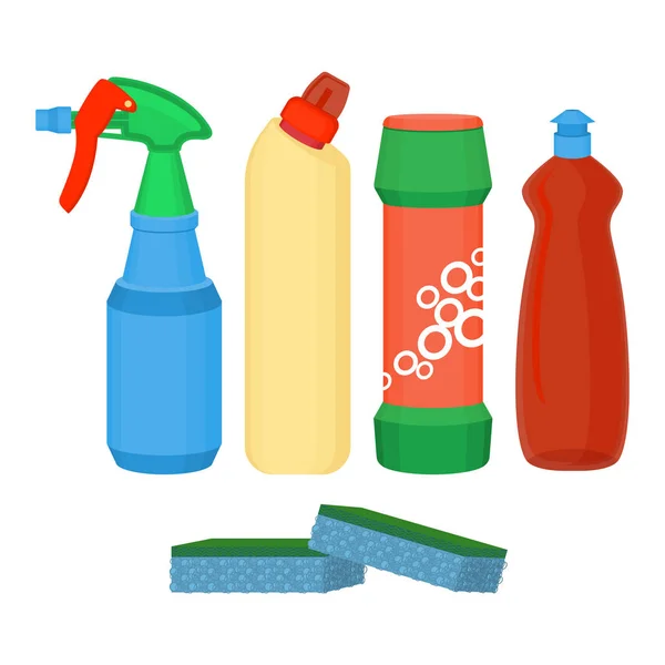 Schoonmaak spray, chemische wasmiddel, waspoeder, bleekmiddel fles vector — Stockvector