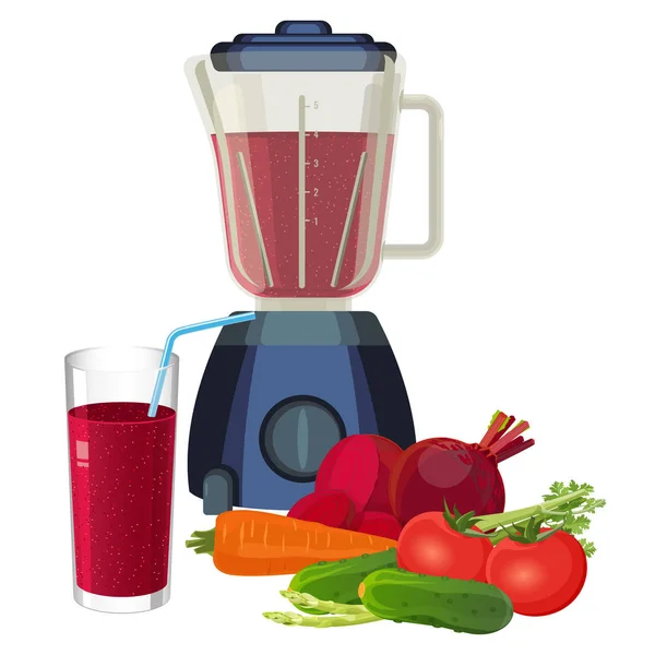 Blender en glas smoothie gemaakt van biologische groenten vector — Stockvector