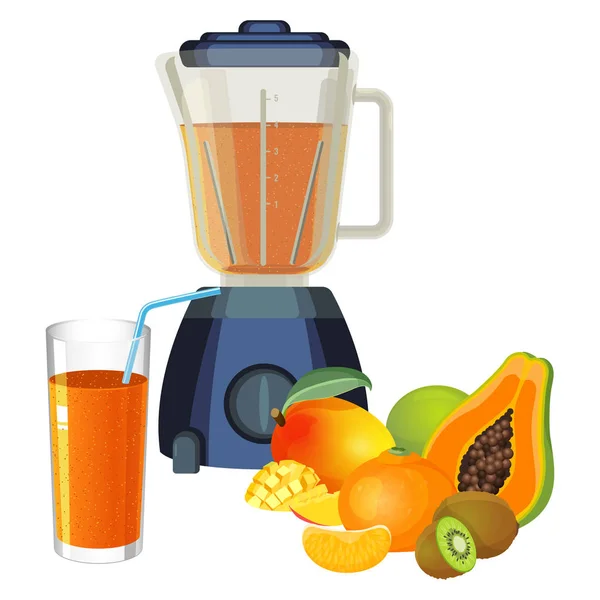 Mixér a sklenice smoothie z tropického ovoce vektoru — Stockový vektor