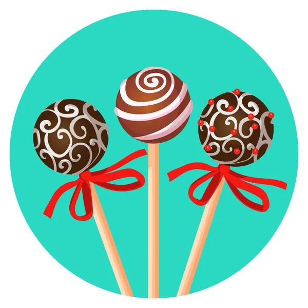 Tres huesos en palo con caramelo de chocolate marrón ornamental — Vector de stock