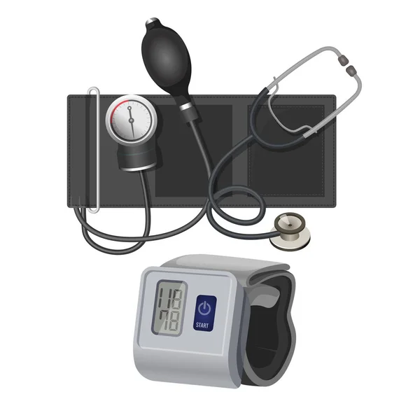Instrumento manômetro para medir a pressão arterial ilustração vetorial realista — Vetor de Stock