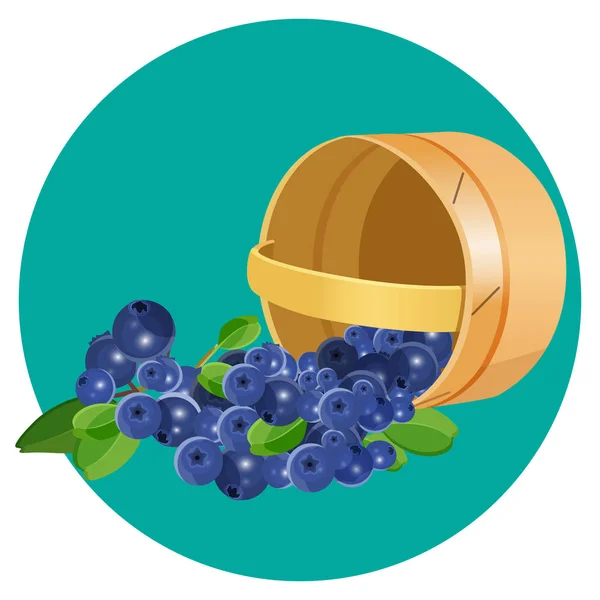 Wooden underlying basket with blueberries realistic vector illustration — Stock Vector