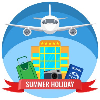 Yaz tatil posterler uçak uçan aksesuarları, seyahat ile