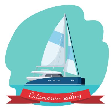 Catamaran sailing boat with canvas vector illustration isolated clipart