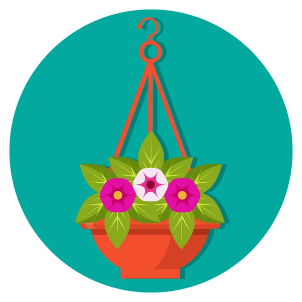 Cesta de flores colgante con petunias vector ilustración aislado — Archivo Imágenes Vectoriales