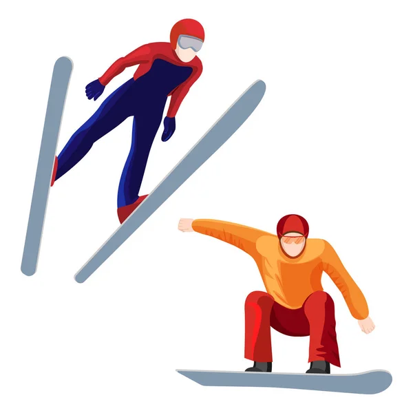 Sportler auf Skiern und professioneller Snowboarder Vektor Illustration isoliert — Stockvektor