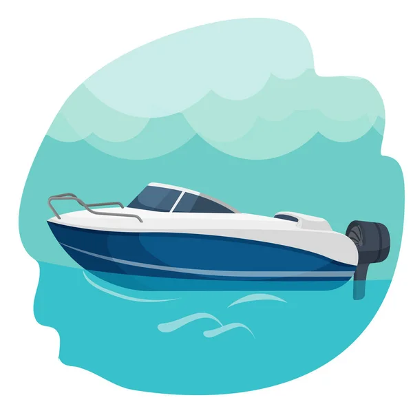 Barco a motor de alta velocidade navegando na ilustração do vetor do mar isolado —  Vetores de Stock