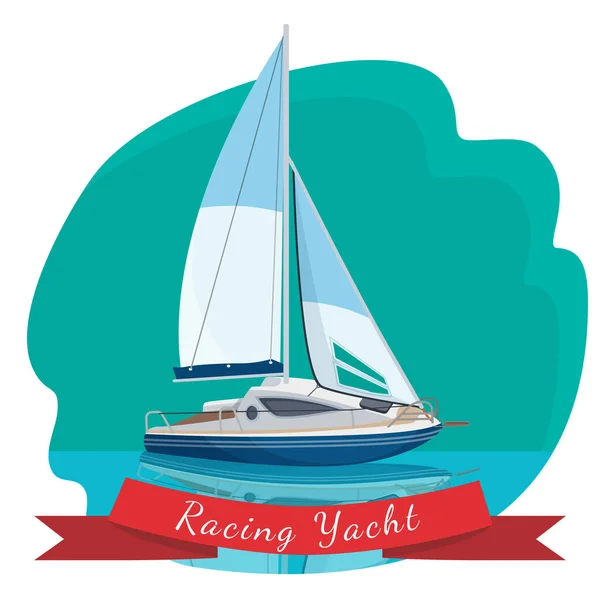 Racing yacht with sails drifting in sea vector illustration isolated — Stock Vector