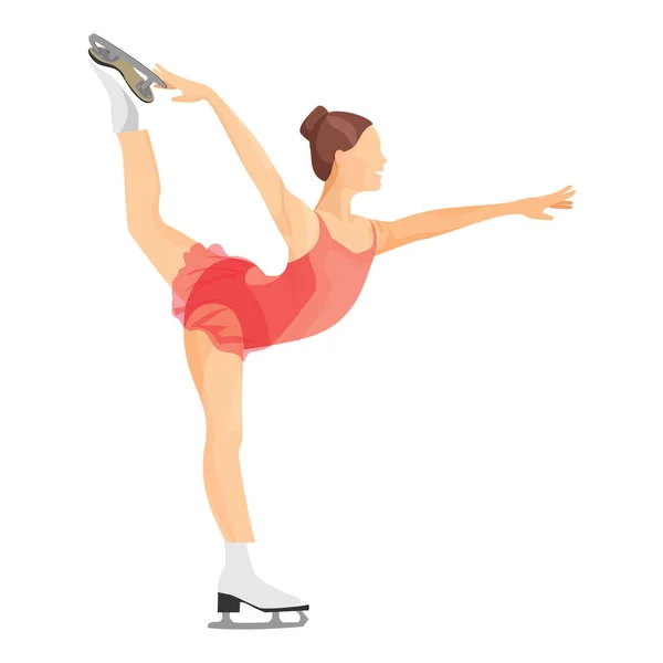 Figura niña patinadora en vestido corto rojo patinaje vector ilustración — Archivo Imágenes Vectoriales