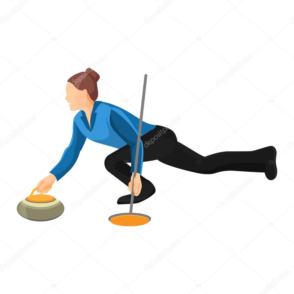 Woman play curling vector illustration isolated on white background.