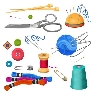 Set of accessories for sewing and handicraft. Colorful bobbins clipart