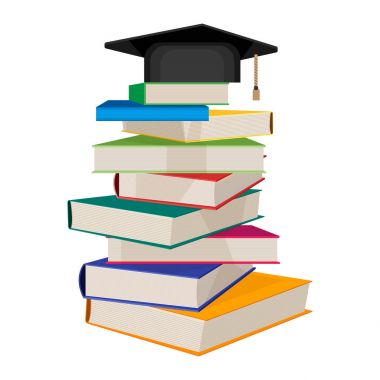 Yığın kare akademik şapkalı kitap top vektör çizim üzerinde