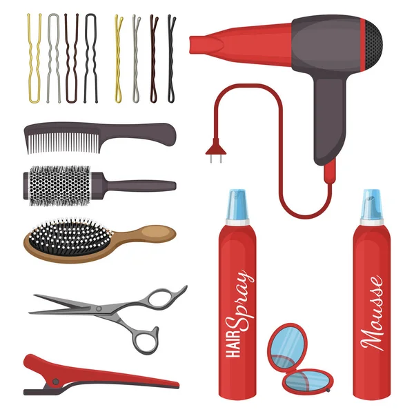 Ensemble d'outils de coiffure illustration vectorielle isolé sur fond blanc . — Image vectorielle