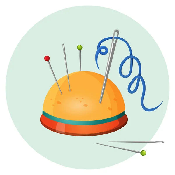 PINCUSHION in te stellen met naalden en spelden of vingerhoeden vectorillustratie geïsoleerd — Stockvector