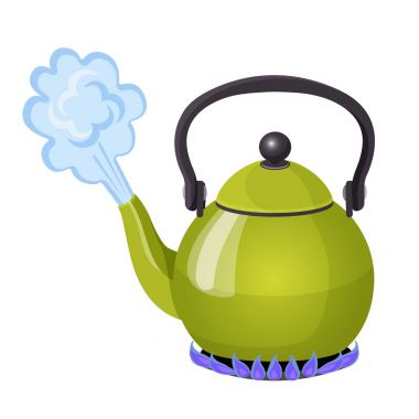 Alüminyum su ısıtıcısı gaz alev gerçekçi vektör çizim üzerinde kaynar su