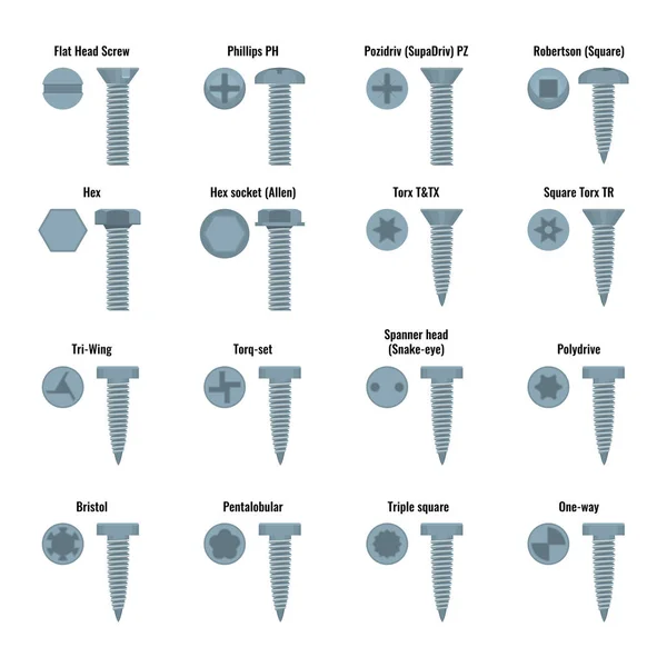 Têtes vissées et boulonnées avec des noms de texte illustration vectorielle . — Image vectorielle