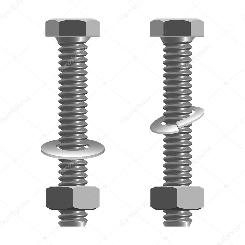 Bolts and nuts realistic vector illustration isolated on white.