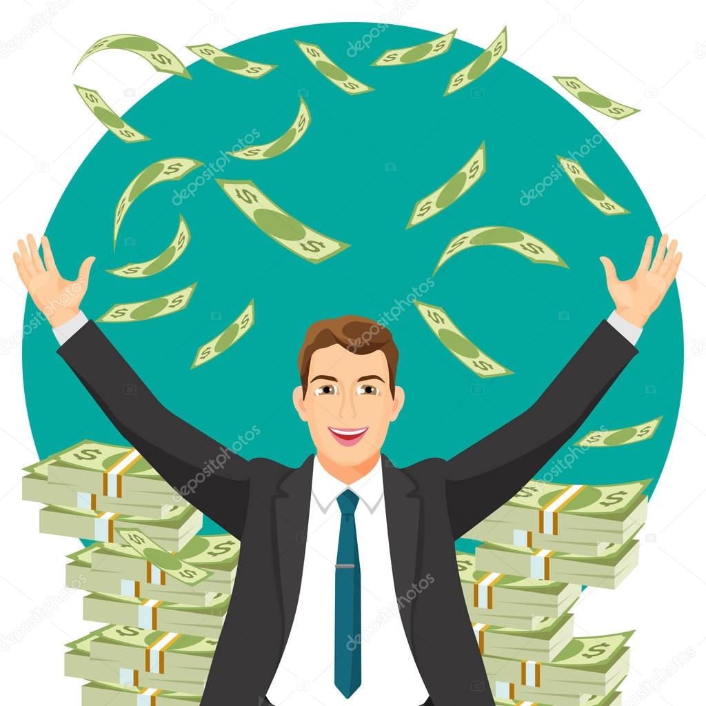 Man in expensive suit gets bonus money vector illustration