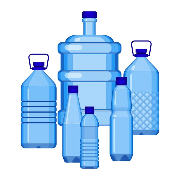 Conjunto de botellas de agua de varios tamaños en blanco — Archivo Imágenes Vectoriales