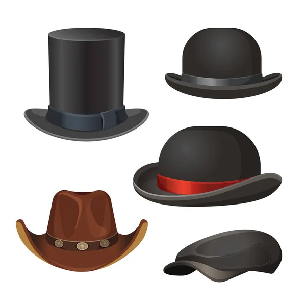 白いベクトル図に分離された男性セットの帽子 — ストックベクタ