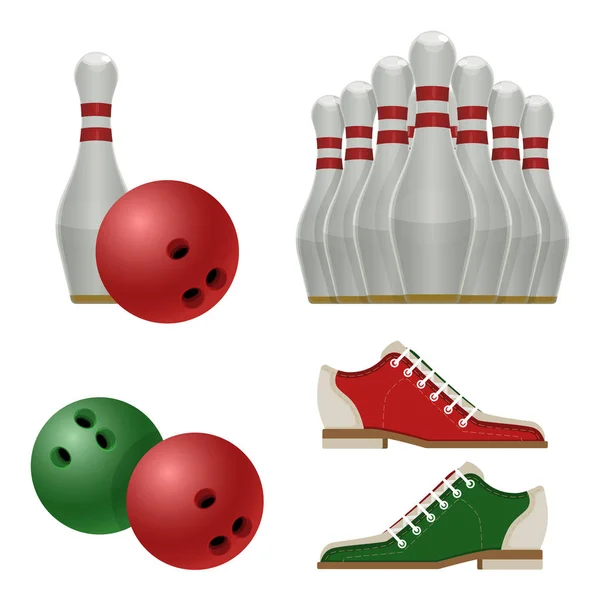 Accessories for bowling play, balls, pins or skittles, shoes — Stock Vector