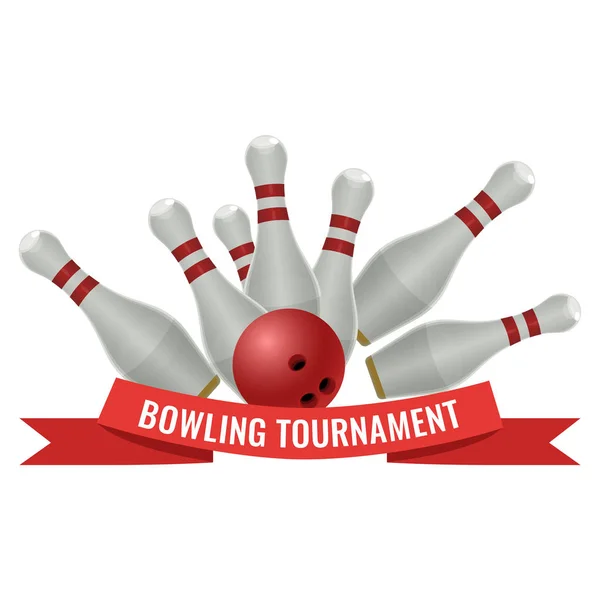 Bowling tournament logo design of strike made by ten-pin ball — Stock Vector