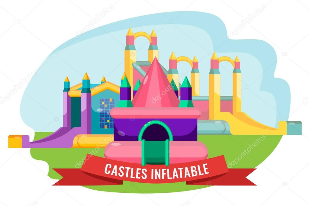 Castles inflatable set for summer rest isolated on white