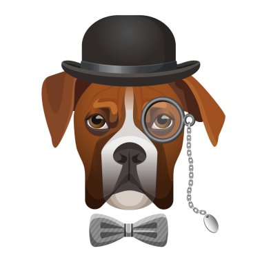 Boxer Köpek melon şapka, yay ve büyüteç cam gözü