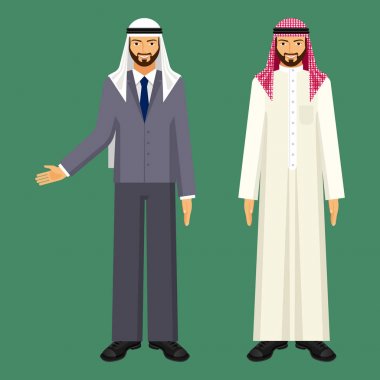 Arabic businessman in casual ethnic clothing and office suit clipart