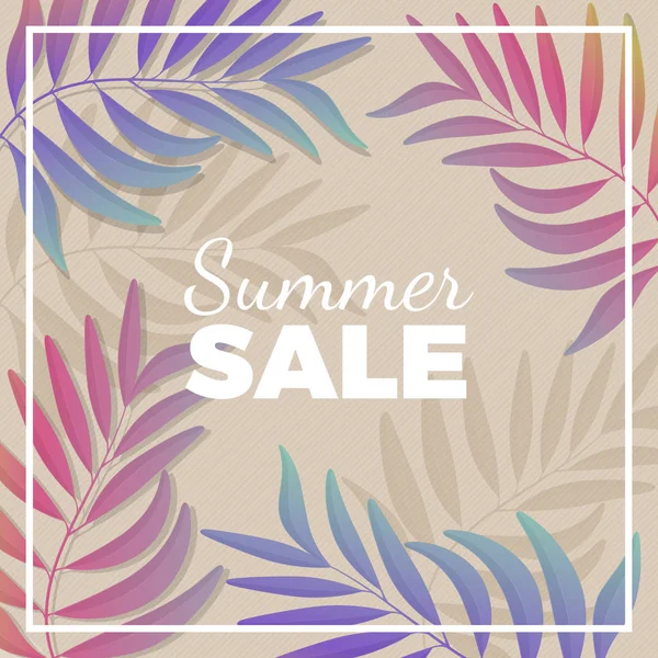 Banner promocional de venta de verano con ramas de plantas en tonos pastel — Vector de stock