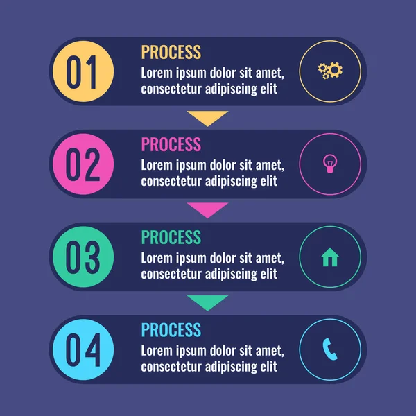 Process business infographic chart with steps going one after another — Stock Vector