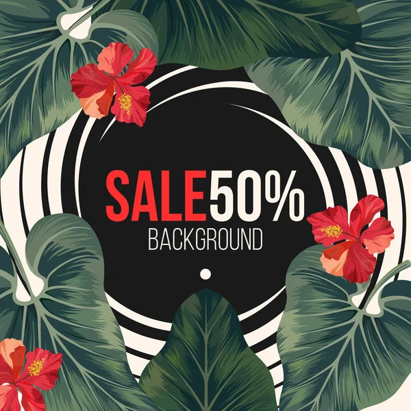 50 pour cent fond de vente avec verdure forêt tropicale exotique — Image vectorielle