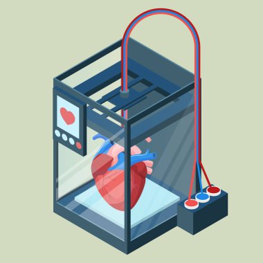 Yapay kalp üzerinde üç boyutlu yazıcı vektör çizim oluşturma