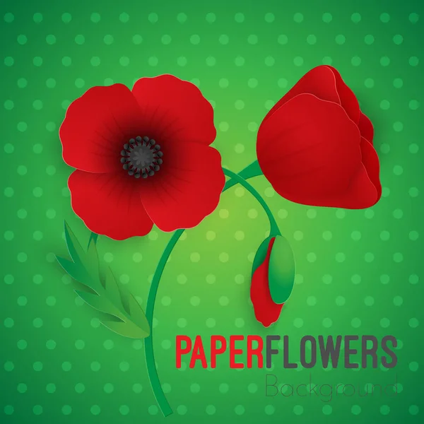 Flor de papel ilustração estilo realista de papoula vermelha — Vetor de Stock