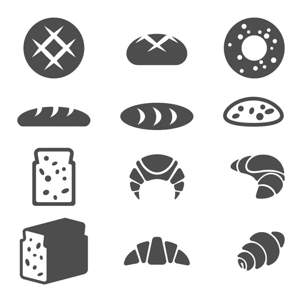 Set van grijze pictogrammen van bakkerij producten geïsoleerde illustratie — Stockvector