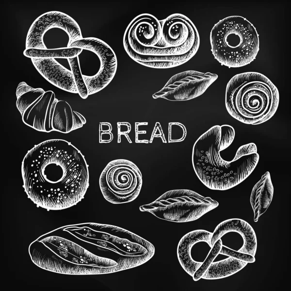 Bread items set isolated illustration on dark grey — Stock Vector