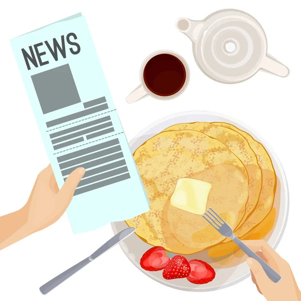 Table de petit déjeuner vue en angle illustration isolée sur blanc — Image vectorielle