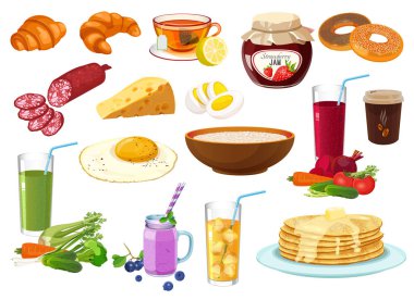 Kahvaltı yemek simgesi toplama beyaz illüstrasyon izole