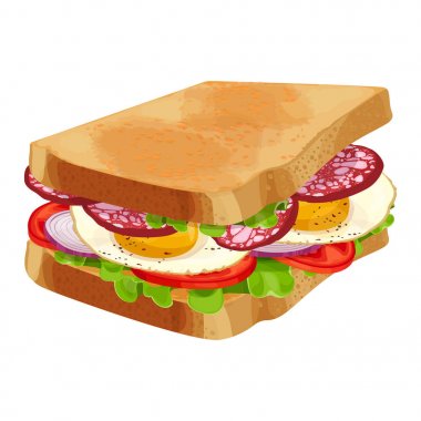 Yeşil marul, dilimlenmiş domates ve soğan, yumurtalı sandviçle tost