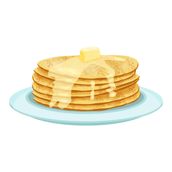 Stack av pannkakor på ljus blå platta isolerade illustration — Stock vektor