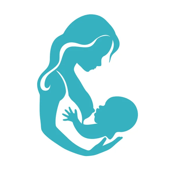Madre y silueta del bebé durante el proceso de lactancia materna vector — Vector de stock