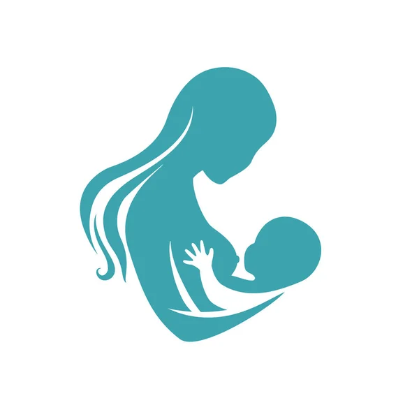 Diseño del logotipo de lactancia materna con silueta de mujer alimentando al bebé recién nacido — Vector de stock