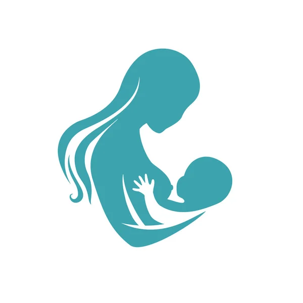 Breastfeeding logo design with woman silhouette feeding newborn baby — Stock Vector