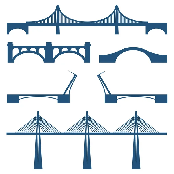 Conjunto de puentes móviles, forma cabble puente de metal y piedra — Vector de stock