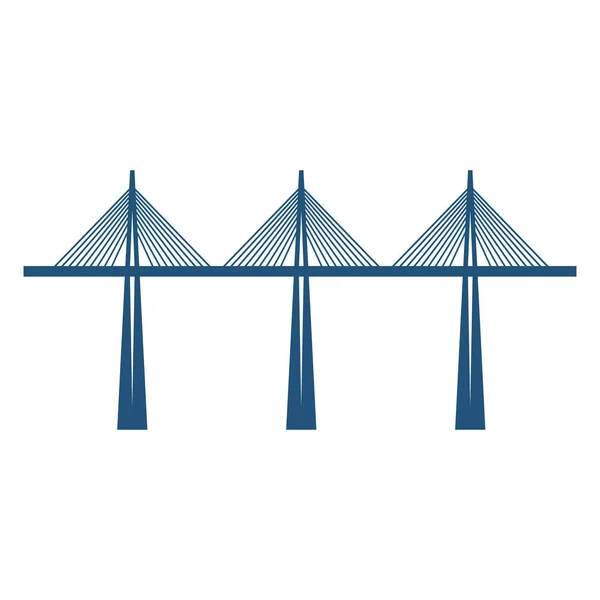Puente de cable alojado en tres soportes silueta azul vector ilustración — Vector de stock