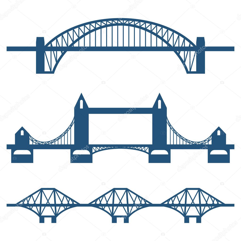 Set of flat bridge icons isolated on white